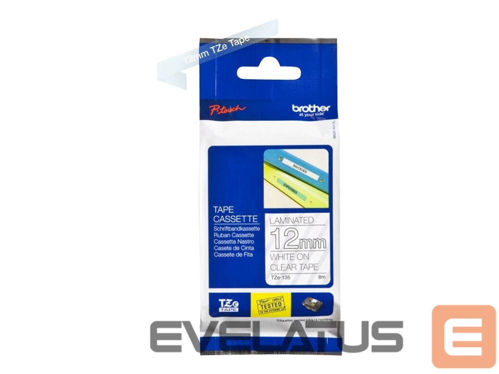 Printer accessories Brother | TZe-135 Laminated Tape | White on Clear | TZe | 8 m | 1.2 cm