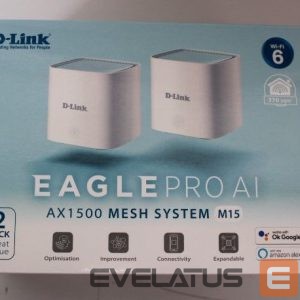 Routers D-link  SALE OUT.  M15-2 EAGLE PRO AI AX1500 Mesh System  EAGLE PRO AI AX1500 Mesh System M15-2 (2-pack) 802.11ax 1200+300 Mbit/s 10/100/1000 Mbit/s Ethernet LAN (RJ-45) ports 1 Mesh Support Yes MU-MiMO Yes No mobile broadband Antenna type 2 x 2.4G WLAN Internal Antenna, 2 x 5G WLAN Internal Antenna UNPACKED, SCRATCHED ON TOP | EAGLE PRO AI AX1500 Mesh System | M15-2 (2-pack) | 802.11ax | 1200+300  Mbit/s | 10/100/1000 Mbit/s | Ethernet LAN (RJ-45) ports 1 | Mesh Support Yes | MU-MiMO Yes | No mobile broadband | Antenna type 2 x 2.4G WLAN Internal Antenna, 2 x 5G WLAN Internal Antenna | UNPACKED, SCRATCHED ON TOP 