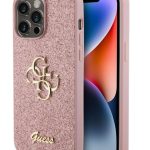 Back panel cover Guess Apple iPhone 15 Pro Max Fixed Glitter 4G Metal Logo Case Pink
