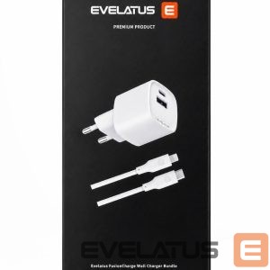 Adapter Evelatus  FusionChage Wall Charger Bundle 20W Power Adapter - 60W USB-C to Lightning Silicone Cable White