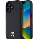 Back panel cover DKNY Apple iPhone 16 Plus  PU Leather Repeat Pattern Stack Logo MagSafe Case Black