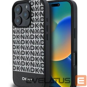 Back panel cover DKNY Apple iPhone 16 Pro PU Leather Repeat Pattern Bottom Stripe MagSafe Case Black