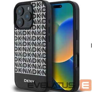 Back panel cover DKNY Apple iPhone 16 Pro Max PU Leather Repeat Pattern Bottom Stripe MagSafe Case Black