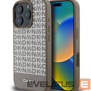 Back panel cover DKNY Apple iPhone 16 Pro Max PU Leather Repeat Pattern Bottom Stripe MagSafe Case Brown