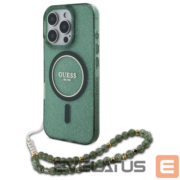 Other Phone Accessory Guess Guess IML Glitter With Pearl Strap MagSafe case for iPhone 16 Pro Max - green