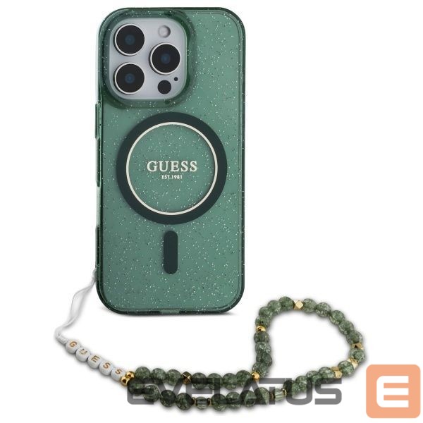 Other Phone Accessory Guess Guess IML Glitter With Pearl Strap MagSafe case for iPhone 16 Pro Max - green
