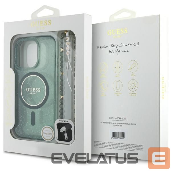 Other Phone Accessory Guess Guess IML Glitter With Pearl Strap MagSafe case for iPhone 16 Pro Max - green