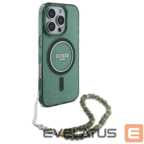 Other Phone Accessory Guess Guess IML Glitter With Pearl Strap MagSafe case for iPhone 16 Pro Max - green
