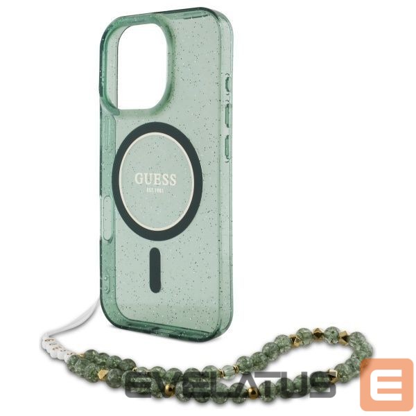 Other Phone Accessory Guess Guess IML Glitter With Pearl Strap MagSafe case for iPhone 16 Pro Max - green