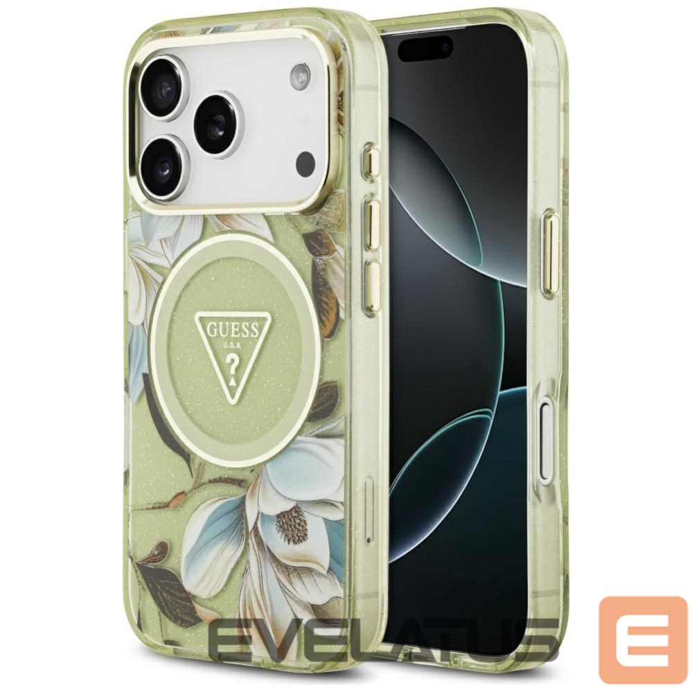 Other goods Guess Guess IML Glitter Flowers Triangle MagSafe Case for iPhone 17 Pro Max - Green