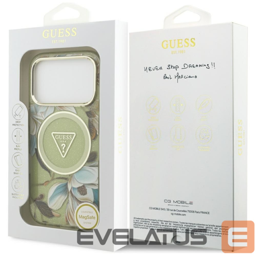 Other goods Guess Guess IML Glitter Flowers Triangle MagSafe Case for iPhone 17 Pro Max - Green