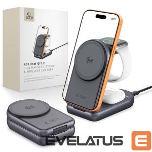 Cable Tech-Protect  Tech-Protect A53 3in1 MagSafe 25W QI2.2 Wireless Charger - Dark Gray 