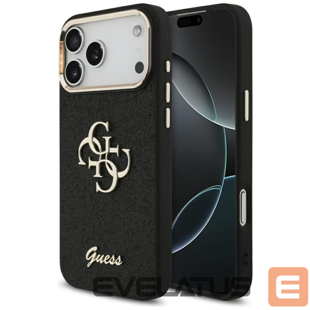 Back panel cover Guess Guess Fixed Glitter Big 4G Metal Frame case for iPhone 17 Pro Max - black