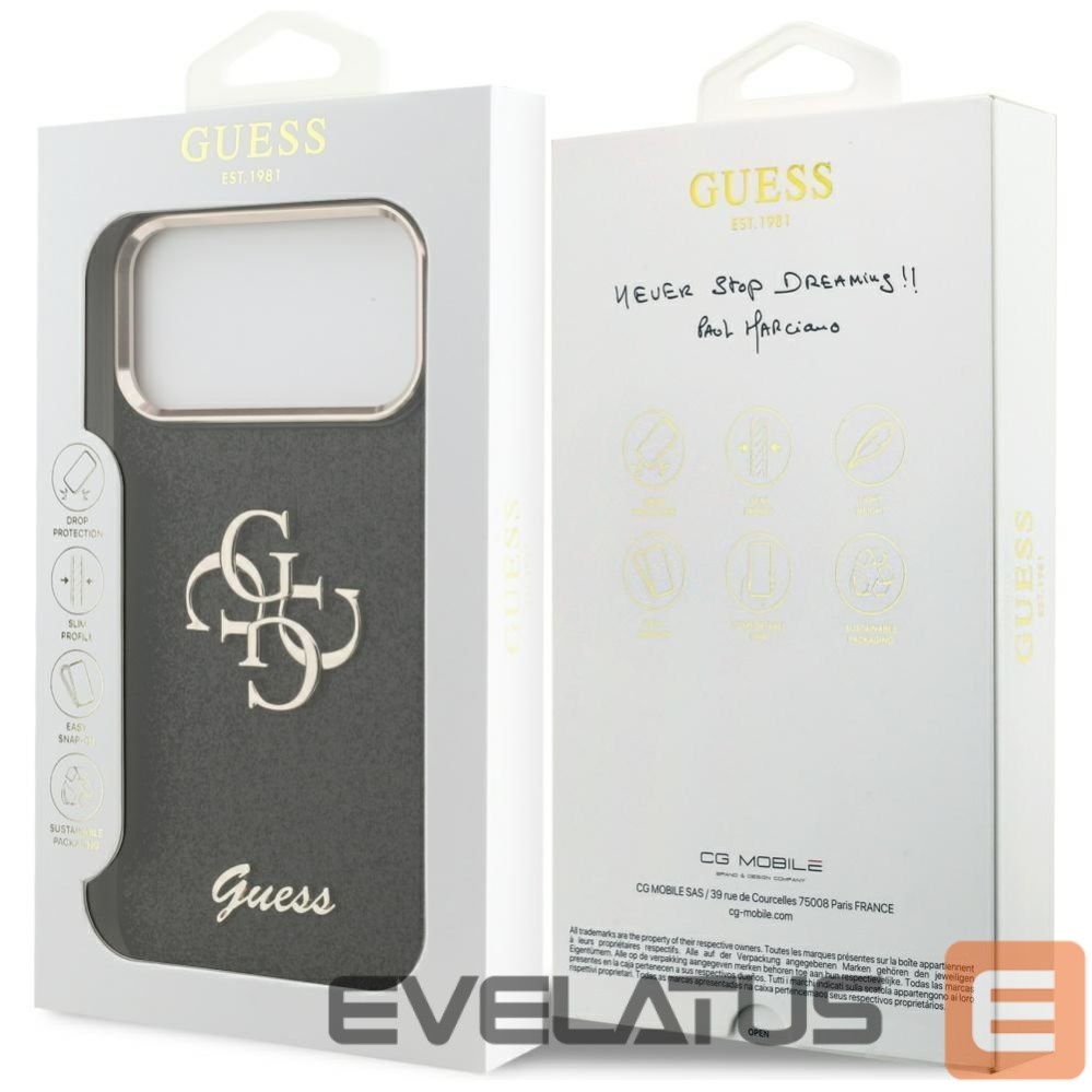 Back panel cover Guess Guess Fixed Glitter Big 4G Metal Frame case for iPhone 17 Pro Max - black
