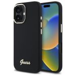 Back panel cover Guess  Guess Silicone Script Metal Logo & Frame Case for iPhone 16 - Black 