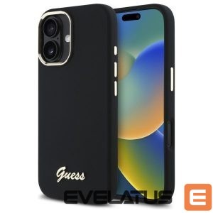 Back panel cover Guess  Guess Silicone Script Metal Logo & Frame Case for iPhone 16 - Black 
