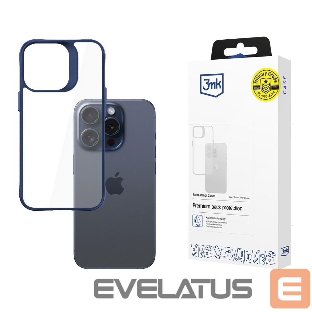 Back panel cover 3MK 3mk Satin Armor Case+ Blue for Apple iPhone 15 Pro - transparent