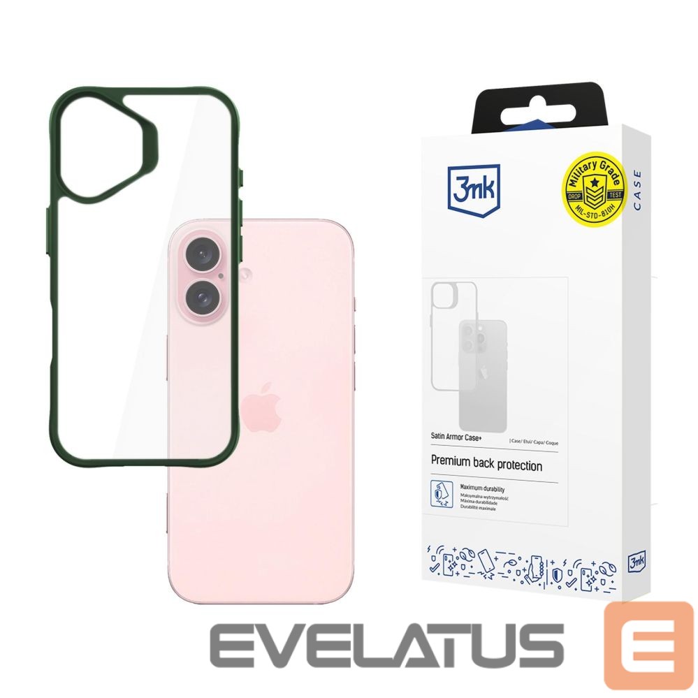 Back panel cover 3MK 3mk Satin Armor Case+ Green for Apple iPhone 16 - transparent