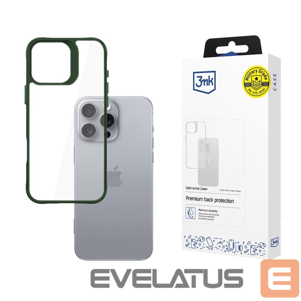 Back panel cover 3MK 3mk Satin Armor Case+ Green for Apple iPhone 16 Pro Max - Transparent