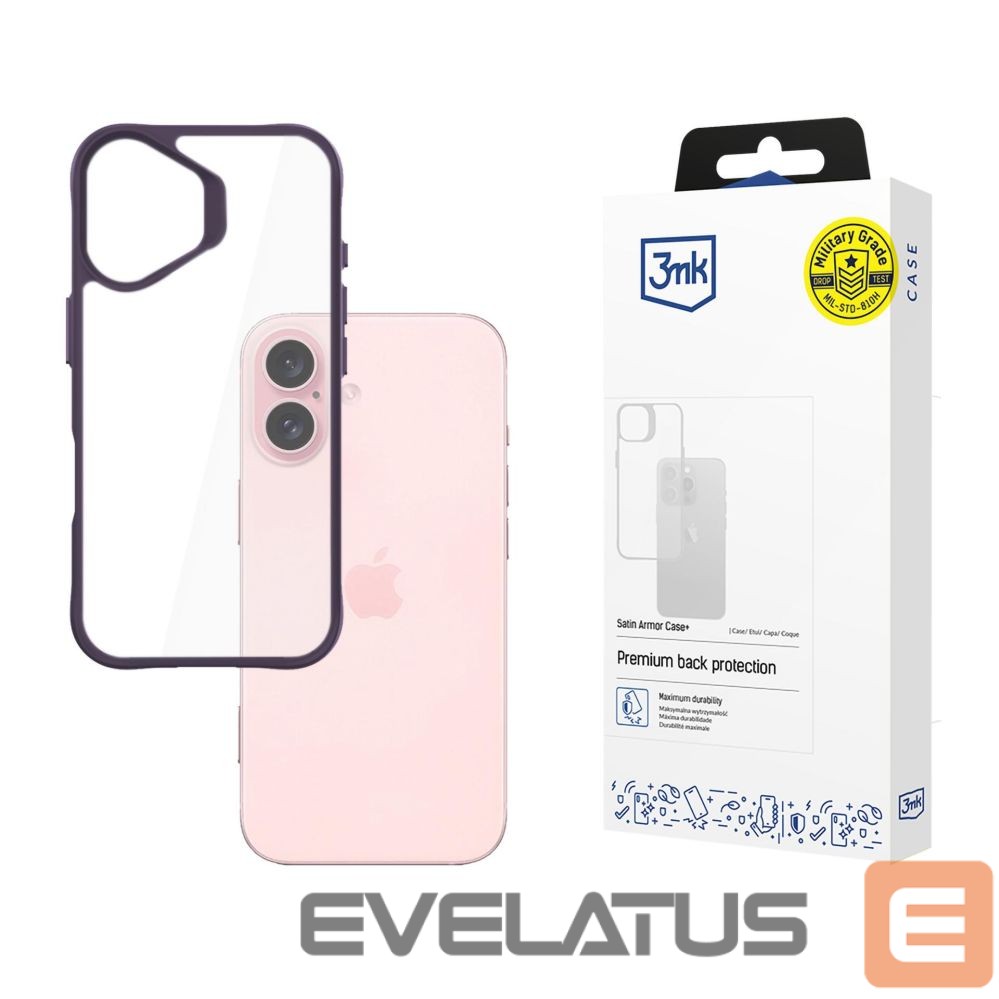 Back panel cover 3MK 3mk Satin Armor Case+ Purple for Apple iPhone 16 - transparent