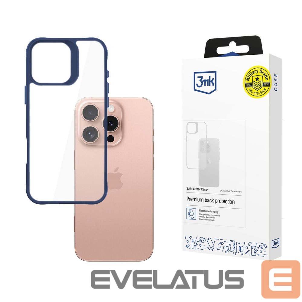 Back panel cover 3MK 3mk Satin Armor Case+ Blue for Apple iPhone 16 Pro - transparent