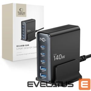 Cable Tech-Protect  Tech-Protect DC140W-GAN 5-PORT PD140W/QC3.0 Charging Station - Black 