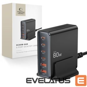 Cable Tech-Protect  Tech-protect DC80W-GAN 6-PORT PD80W/QC3.0 Charging Station - Black 