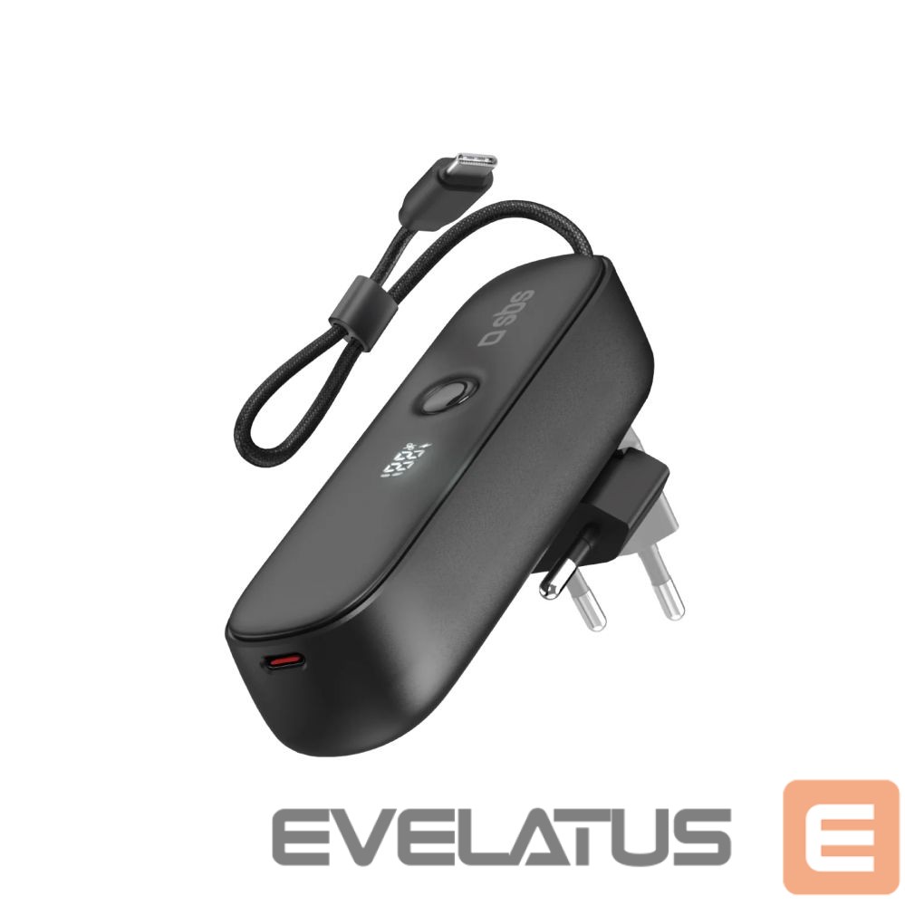 Power bank SBS SBS Hybrid PD 20W 5000mAh Power Bank with Built-in Cable and Foldable Plug - Black