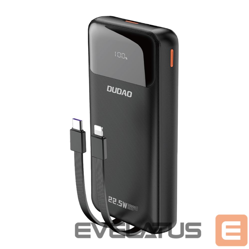Power bank Dudao Dudao K15Pro Power Bank 20000mAh 22.5W PD USB-C / USB-A / Built-in Lightning and USB-C Cables - Black