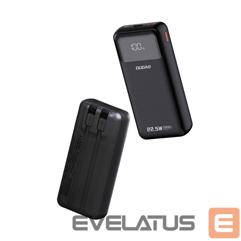 Power bank Dudao Dudao K15Pro Power Bank 20000mAh 22.5W PD USB-C / USB-A / Built-in Lightning and USB-C Cables - Black