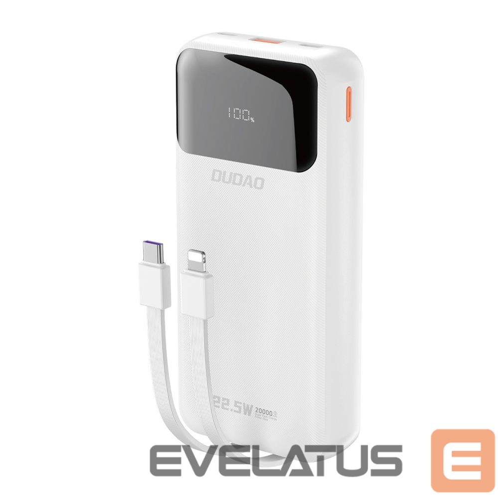 Power bank Dudao Dudao K15Pro Power Bank 20000mAh 22.5W PD USB-C / USB-A / Built-in Lightning and USB-C Cables - White