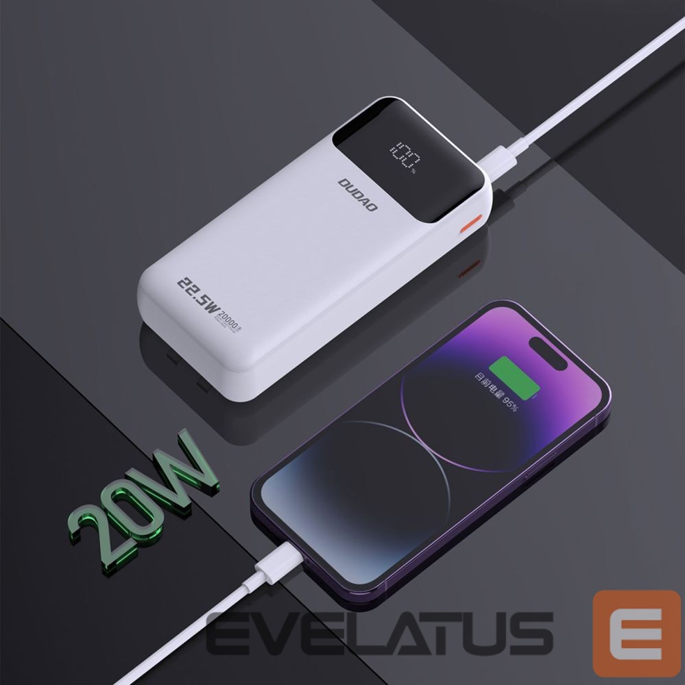 Power bank Dudao Dudao K15Pro Power Bank 20000mAh 22.5W PD USB-C / USB-A / Built-in Lightning and USB-C Cables - White