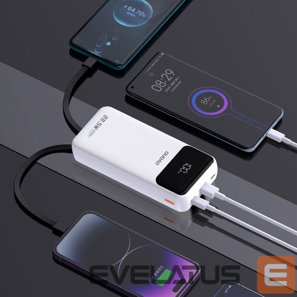 Power bank Dudao Dudao K15Pro Power Bank 20000mAh 22.5W PD USB-C / USB-A / Built-in Lightning and USB-C Cables - White