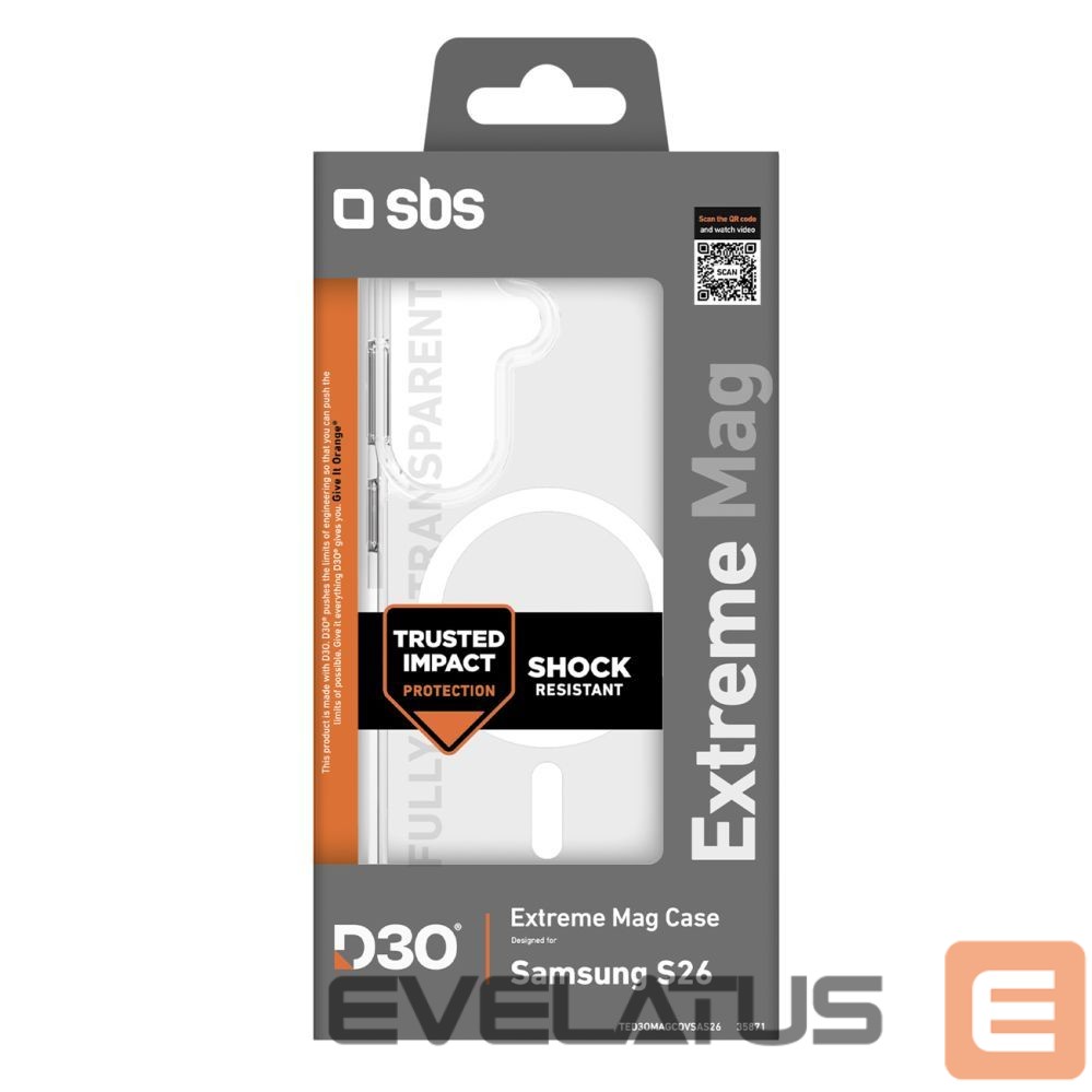 Back panel cover SBS SBS Extreme D30 Case for Samsung Galaxy S26 Compatible with MagSafe - Transparent