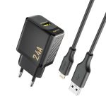 Adapter Dudao  Dudao A23LEU 2.4A GaN EU USB-A Wall Charger with USB-A to Lightning Cable - Black 