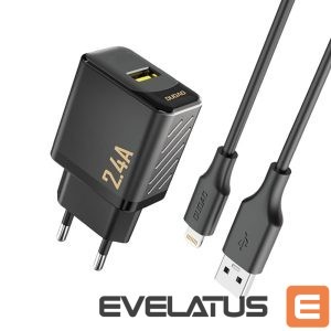 Adapter Dudao  Dudao A23LEU 2.4A GaN EU USB-A Wall Charger with USB-A to Lightning Cable - Black 