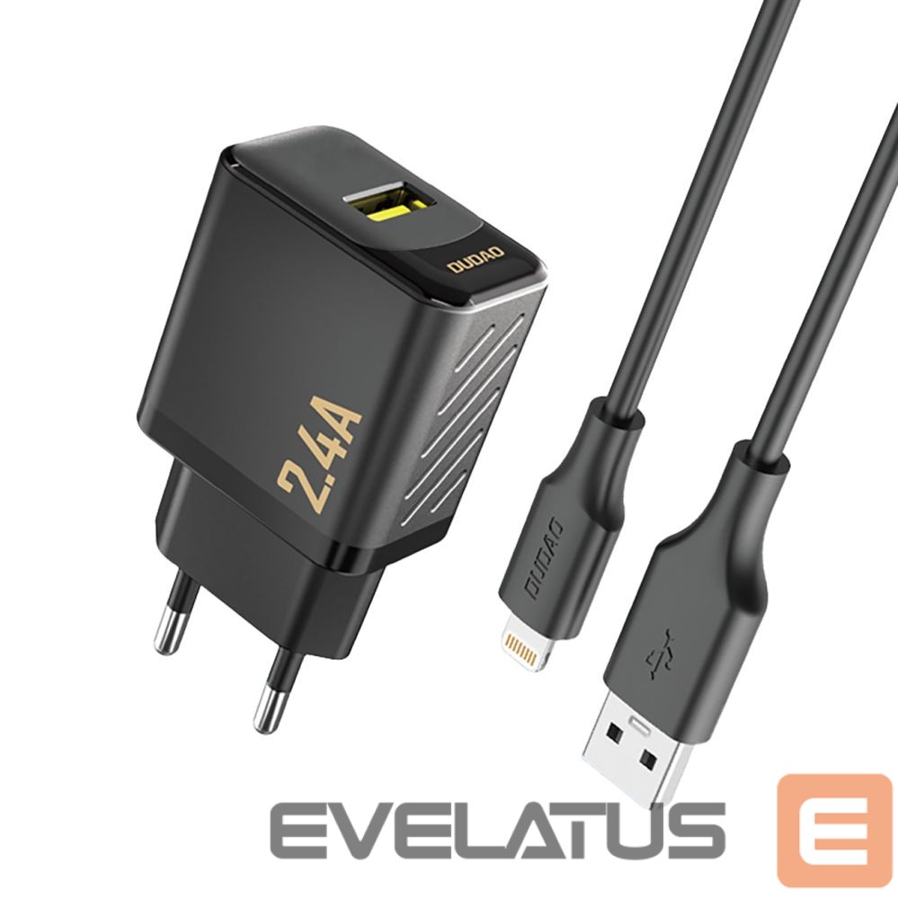 Adapter Dudao Dudao A23LEU 2.4A GaN EU USB-A Wall Charger with USB-A to Lightning Cable - Black