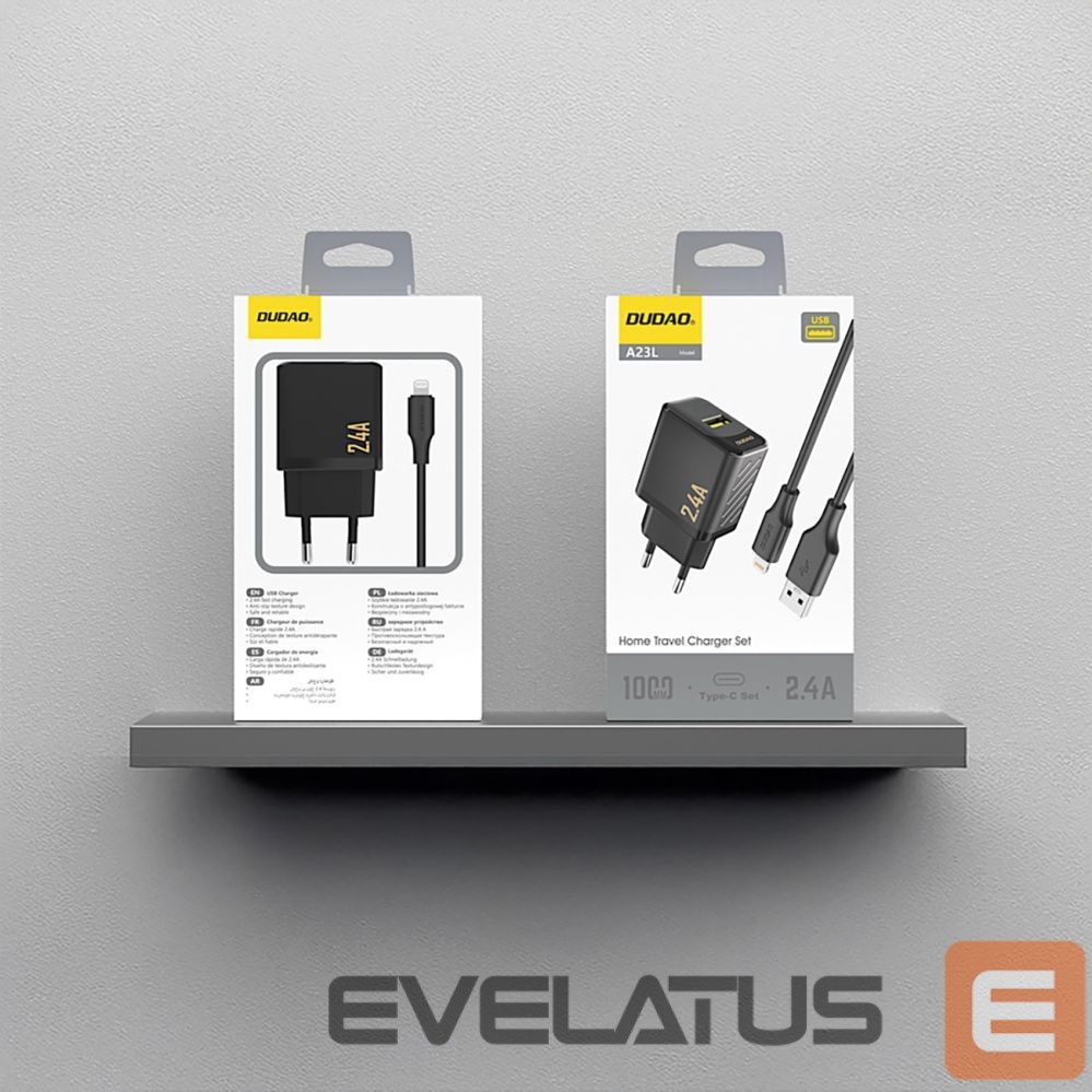 Adapter Dudao Dudao A23LEU 2.4A GaN EU USB-A Wall Charger with USB-A to Lightning Cable - Black