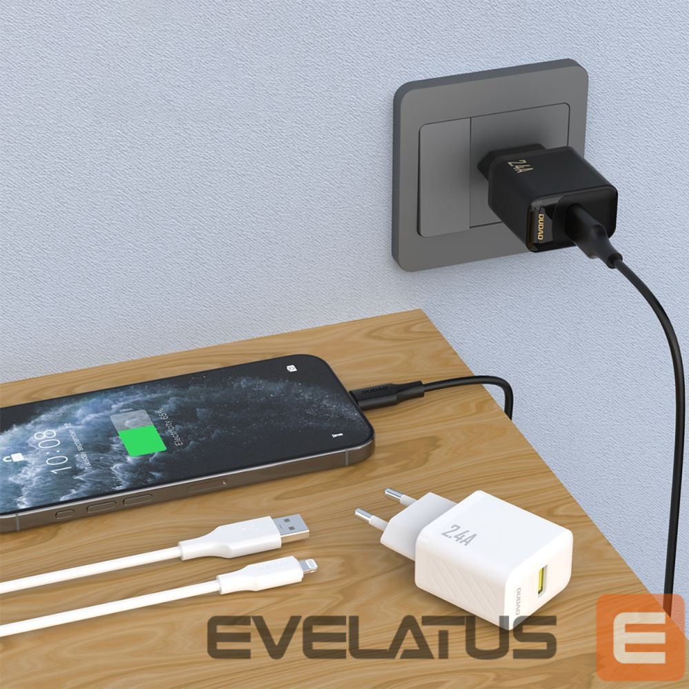 Adapter Dudao Dudao A23LEU 2.4A GaN EU USB-A Wall Charger with USB-A to Lightning Cable - Black