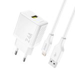 Adapter Dudao  Dudao A23LEU 2.4A GaN EU USB-A Wall Charger with USB-A to Lightning Cable - White 