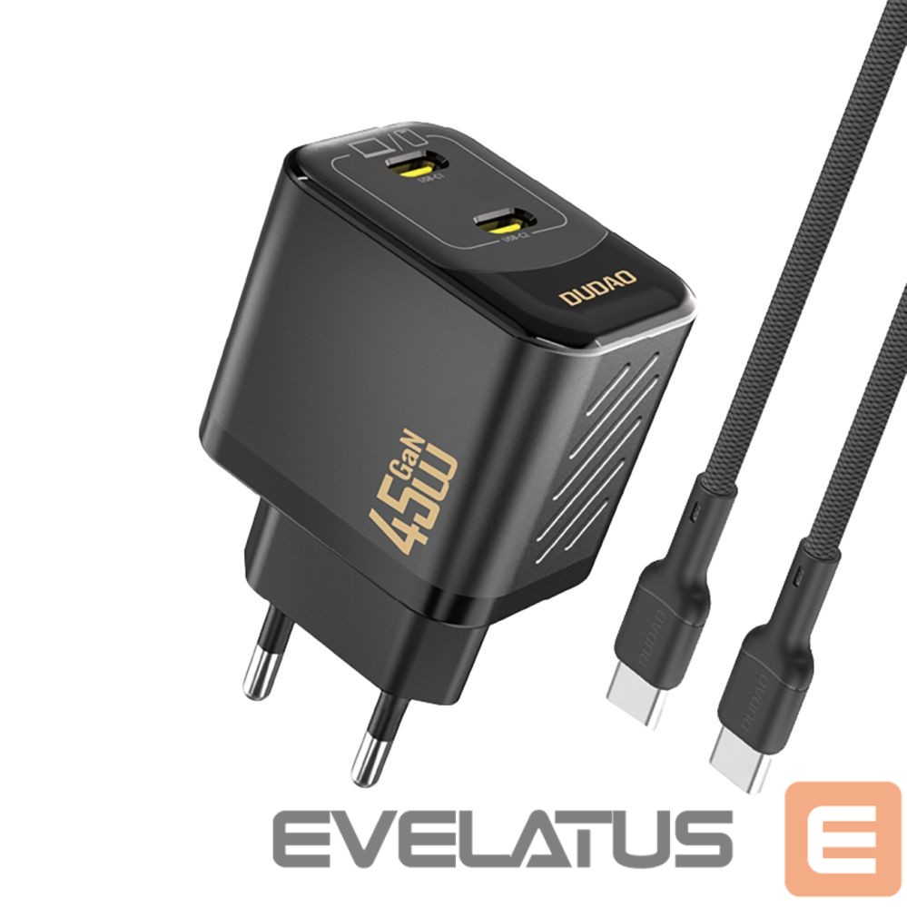 Adapter Dudao Dudao A28PCEU PD 45W GaN 2xUSB-C Wall Charger with USB-C Cable - Black