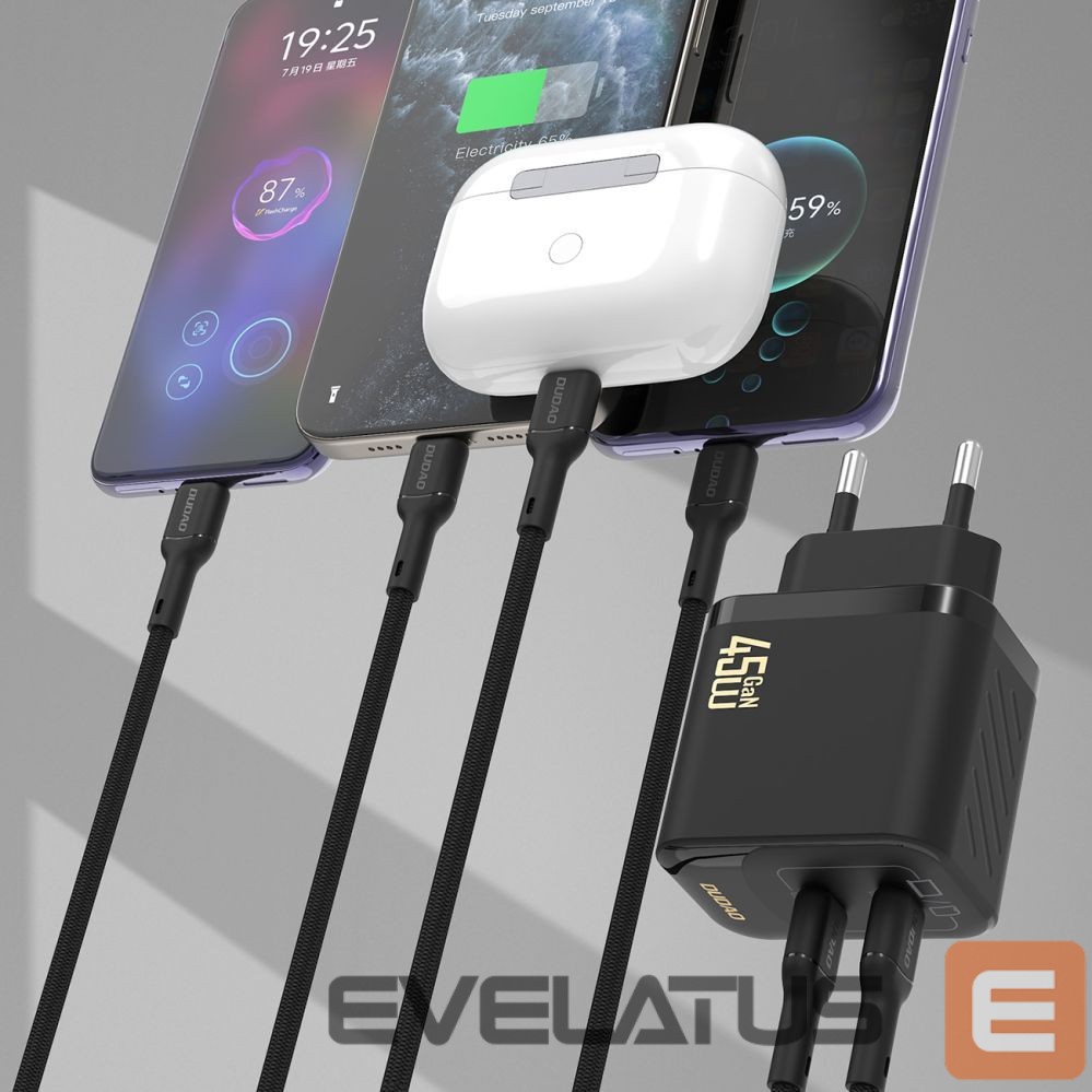 Adapter Dudao Dudao A28PCEU PD 45W GaN 2xUSB-C Wall Charger with USB-C Cable - Black