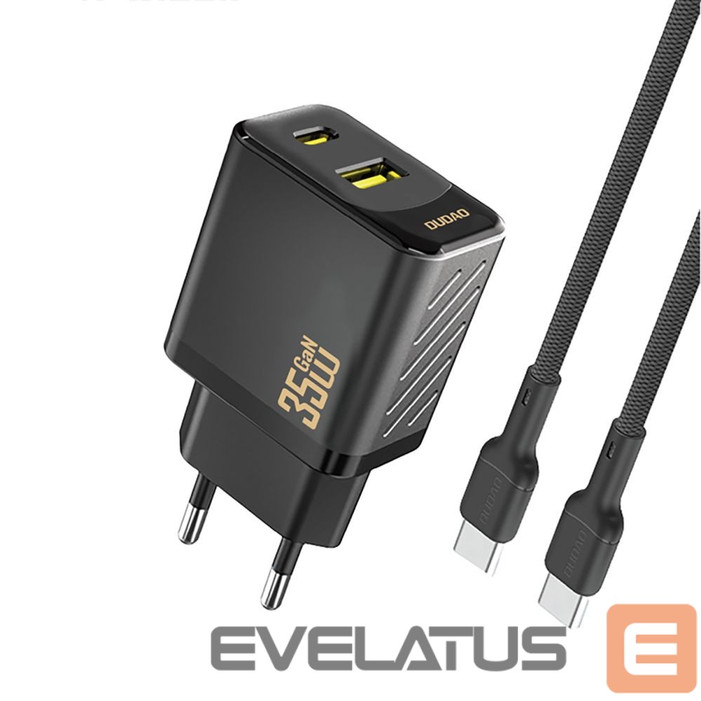 Adapter Dudao Dudao A27MaxCEU PD QC 35W USB-A USB-C Wall Charger with USB-C Cable - Black