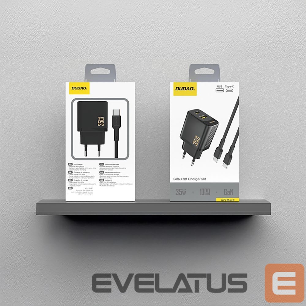 Adapter Dudao Dudao A27MaxCEU PD QC 35W USB-A USB-C Wall Charger with USB-C Cable - Black