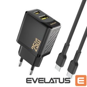 Adapter Dudao  Dudao A26TCEU PD QC 25W GaN USB-A USB-C Wall Charger with USB-C Cable - Black 