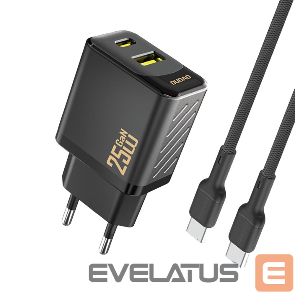 Adapter Dudao Dudao A26TCEU PD QC 25W GaN USB-A USB-C Wall Charger with USB-C Cable - Black