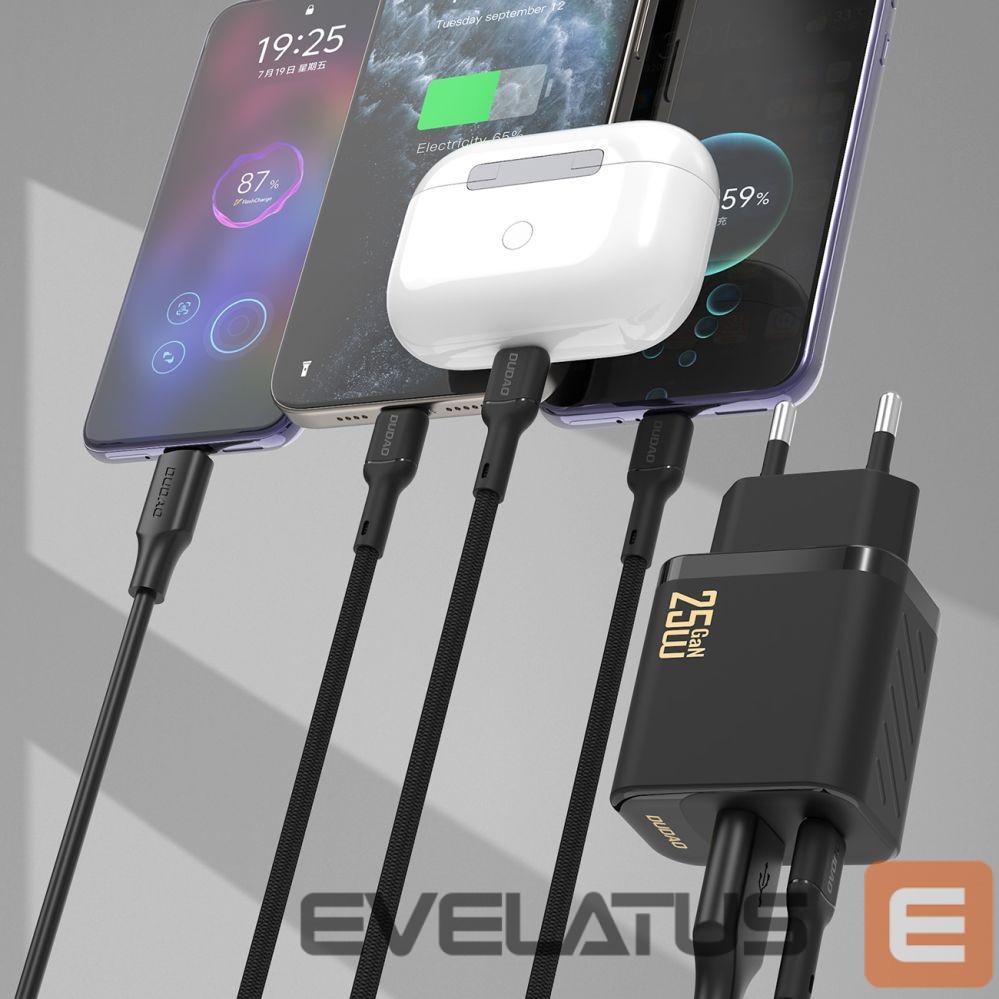 Adapter Dudao Dudao A26TCEU PD QC 25W GaN USB-A USB-C Wall Charger with USB-C Cable - Black