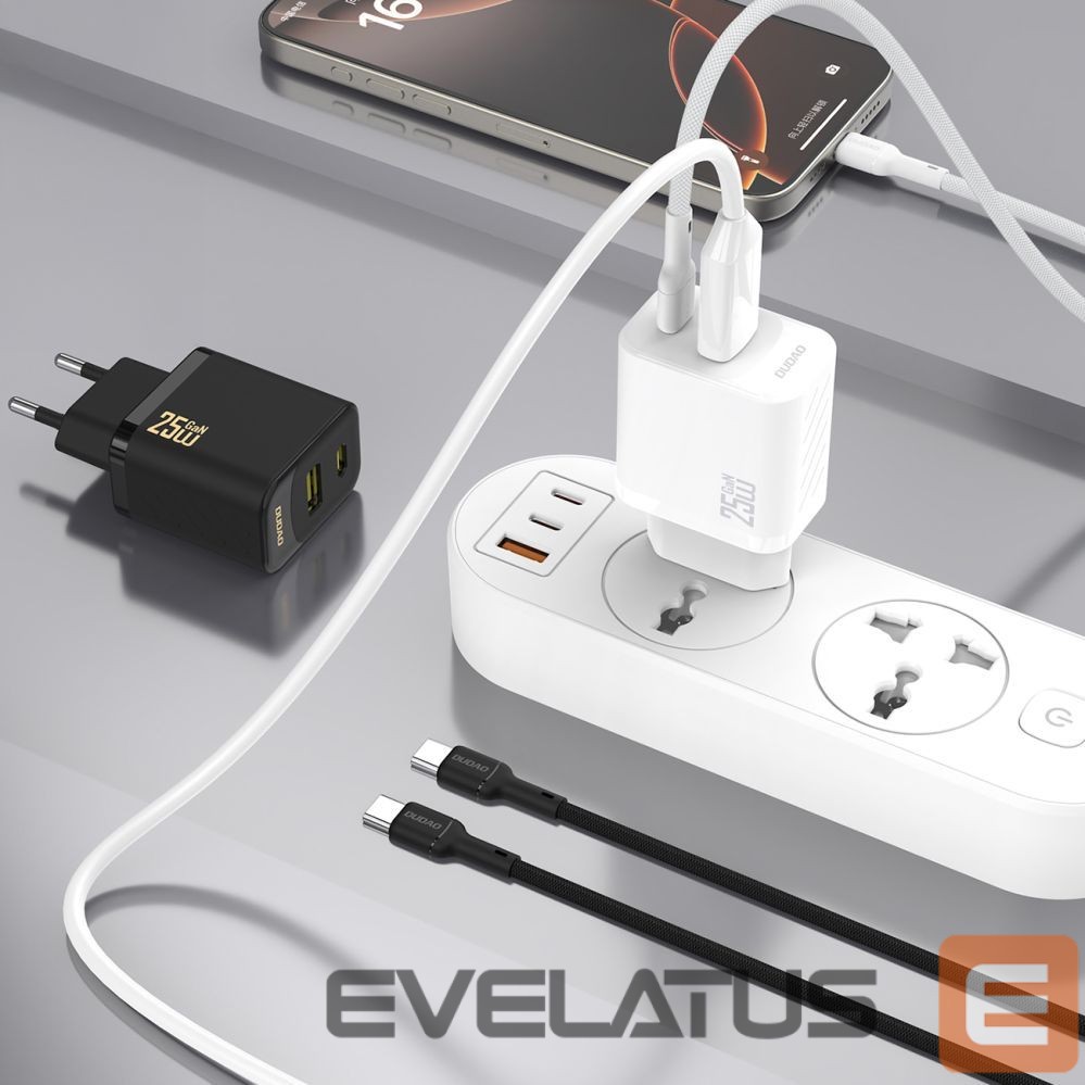 Adapter Dudao Dudao A26TCEU PD QC 25W GaN USB-A USB-C Wall Charger with USB-C Cable - Black