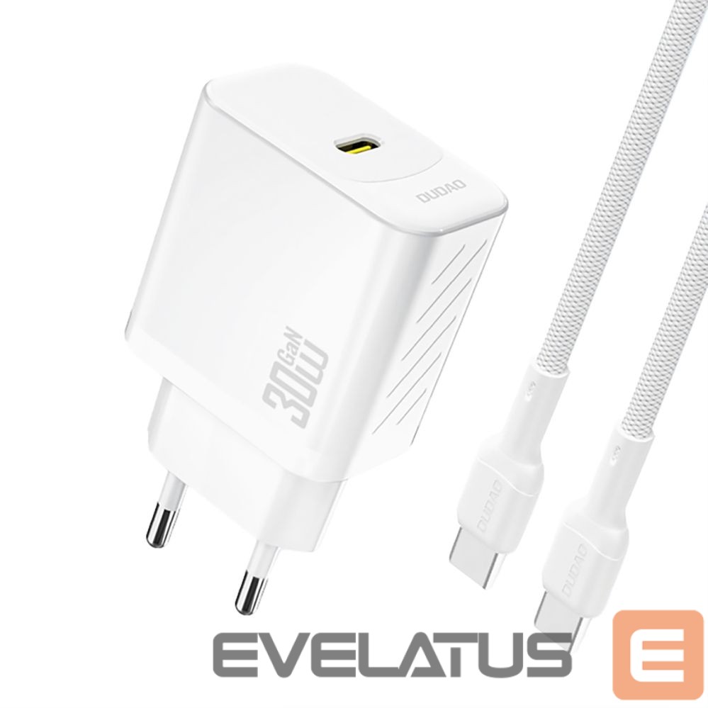 Adapter Dudao Dudao A27PCEU PD 30W GaN USB-C Wall Charger with USB-C Cable - White