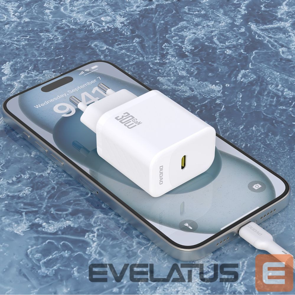 Adapter Dudao Dudao A27PCEU PD 30W GaN USB-C Wall Charger with USB-C Cable - White